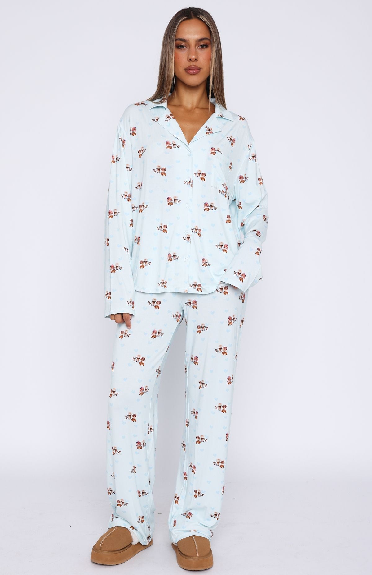 Pillow Talk Printed Long Sleeve Pyjama Set Blueberry Breakfast - Image 2
