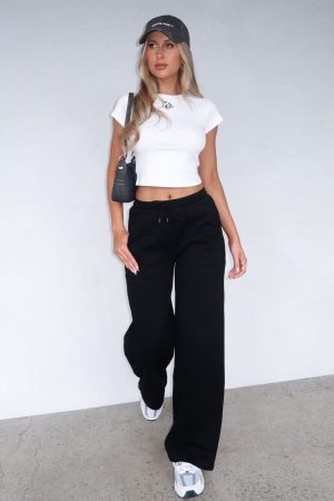 You'd Love It Here Wide Leg Sweatpants Black