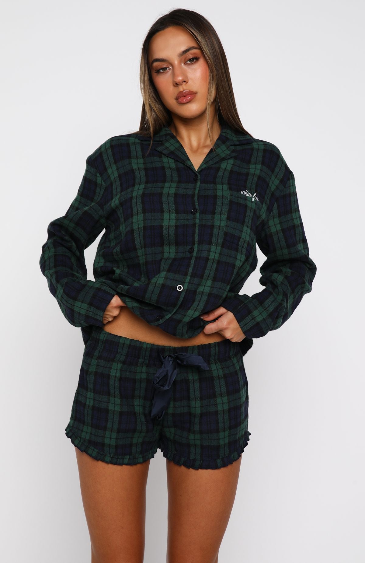 That Time Of Year Long Sleeve Pyjama Top Green/Navy - Image 2