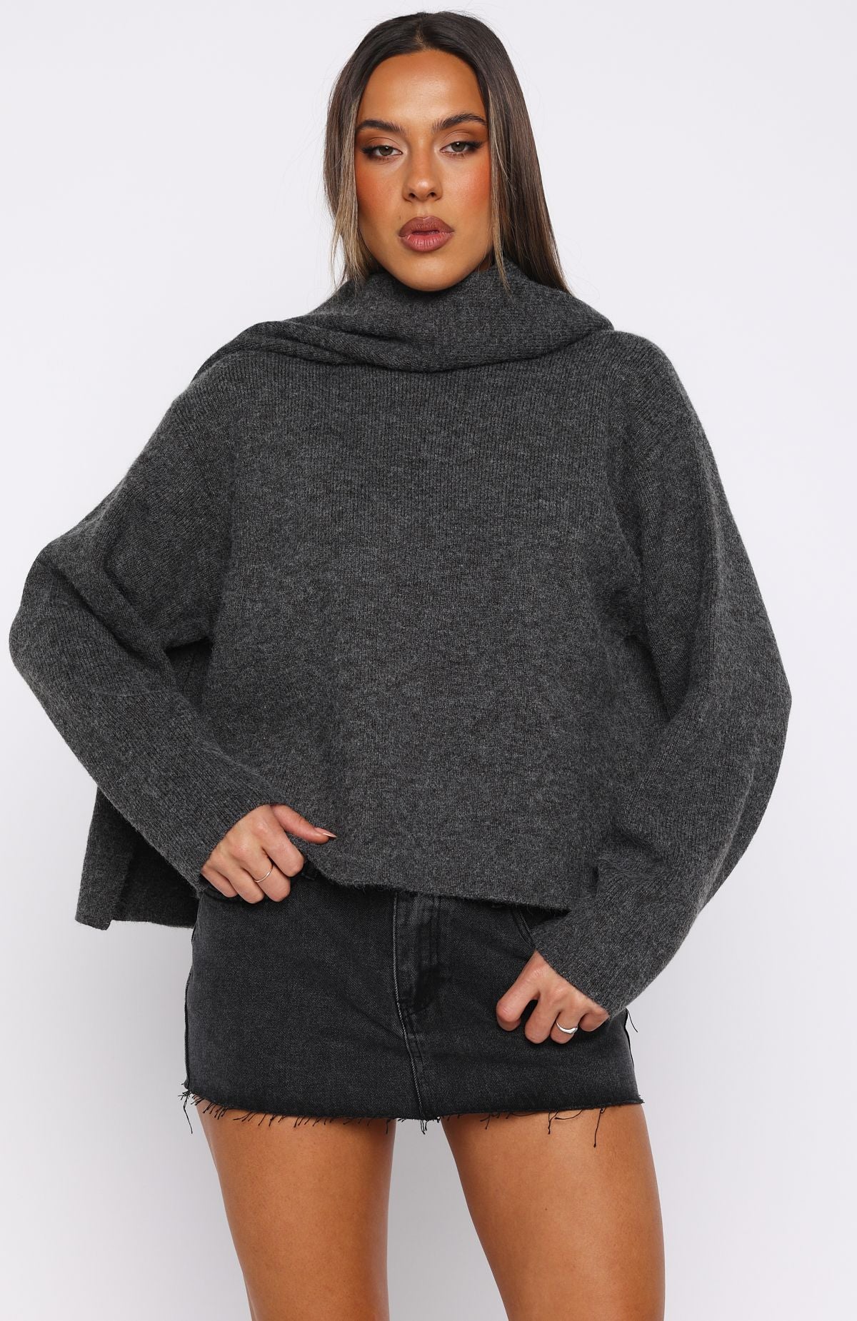 Luxe Layers Knit Sweater Charcoal - Image 2