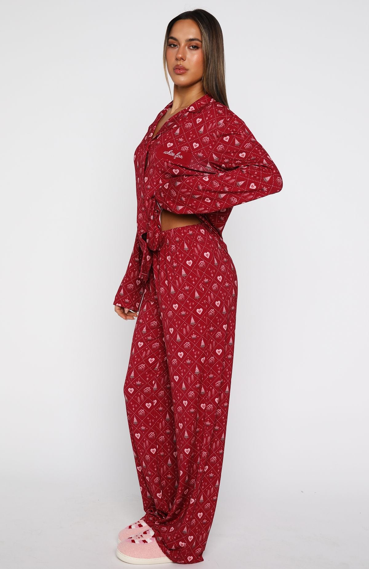 Pillow Talk Printed Long Sleeve Pyjama Set Cherry Noel - Image 3