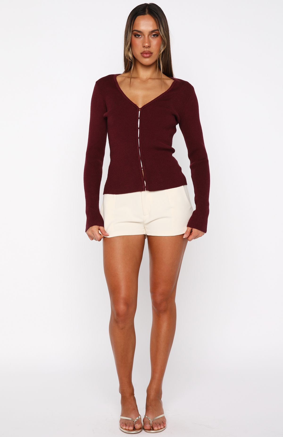 All Bundled Up Knit Cardigan Burgundy - Image 8
