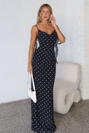 Love Blossoms Maxi Dress Black/White Polka Dot