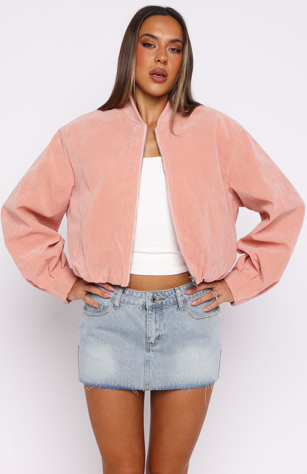 What Did I Miss Faux Suede Jacket Blush - Image 2