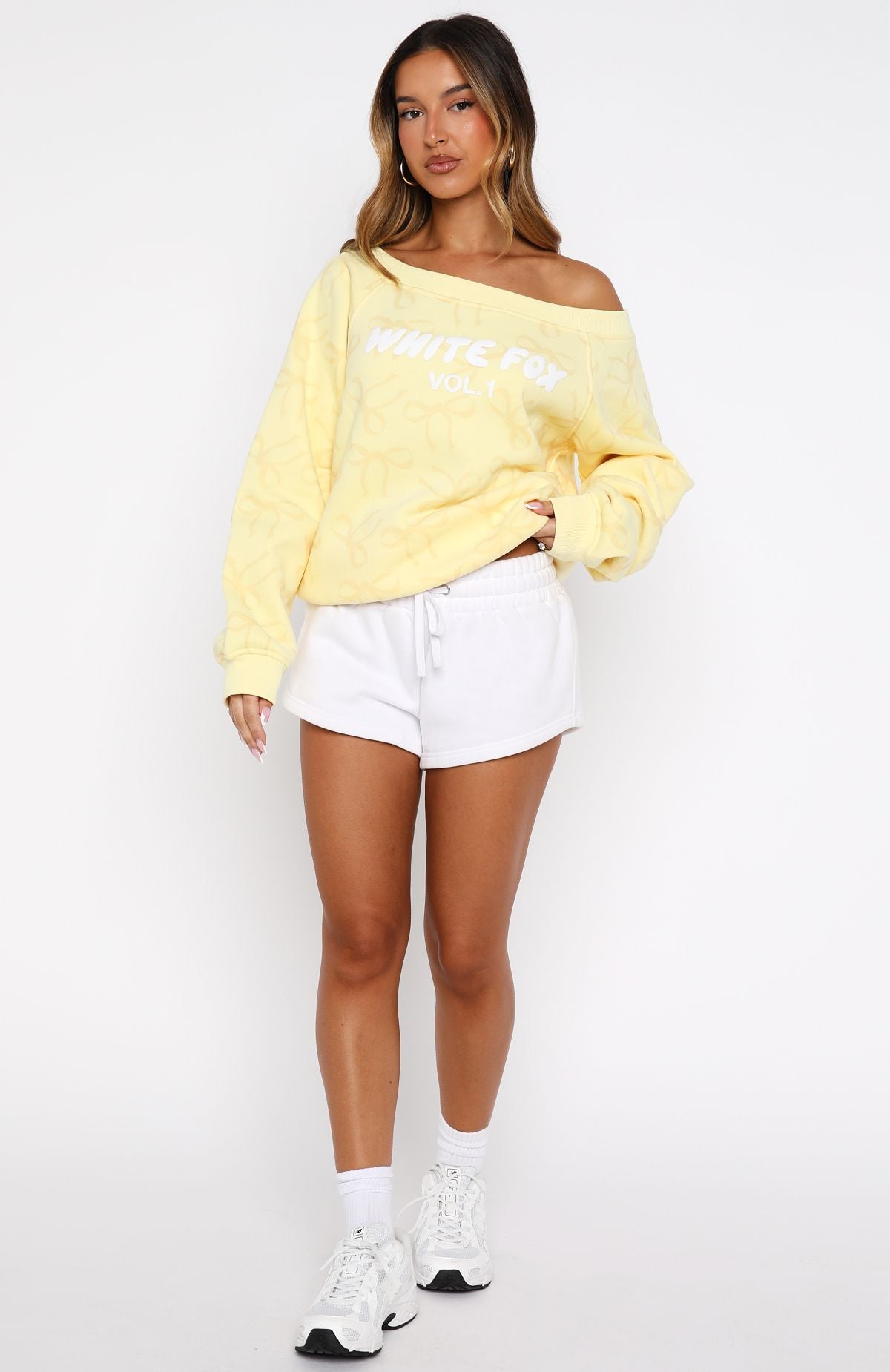 Vol. 1 Off Shoulder Printed Sweater Lemon Bow - Image 6