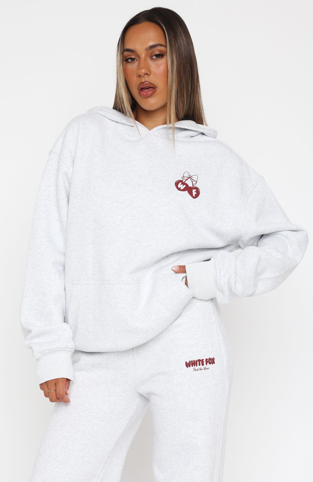 Feel The Love Oversized Hoodie Grey Marle - Image 2