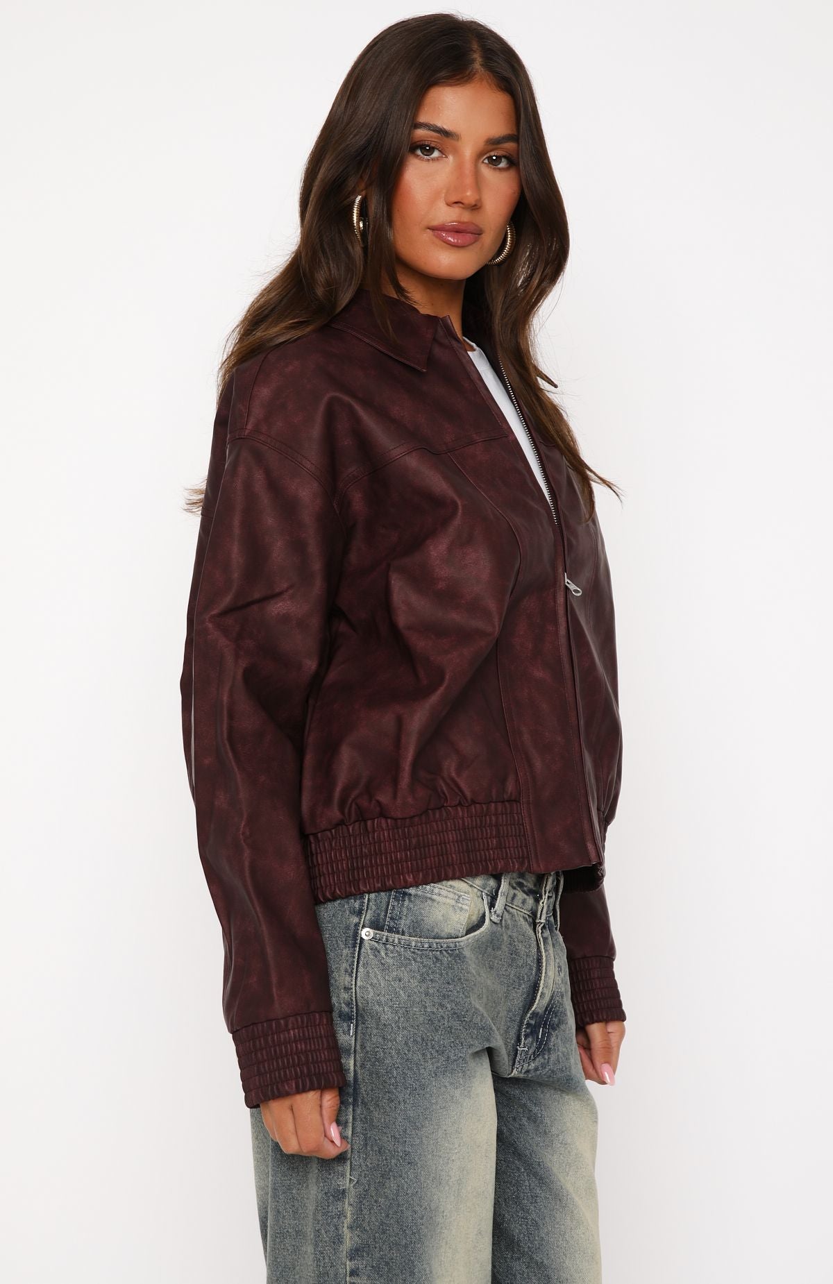 Make Things Right PU Bomber Jacket Plum - Image 3