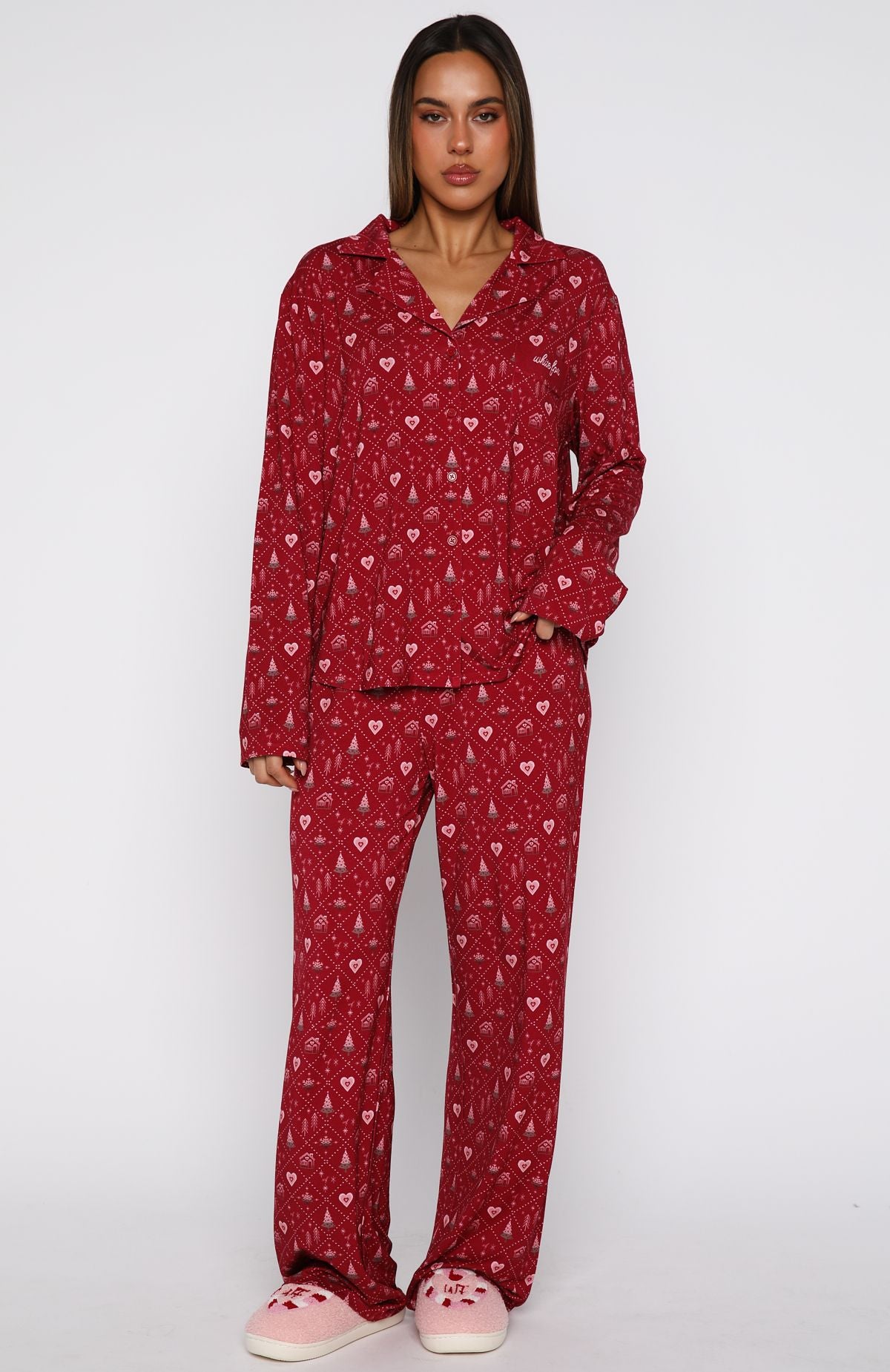 Pillow Talk Printed Long Sleeve Pyjama Set Cherry Noel - Image 2