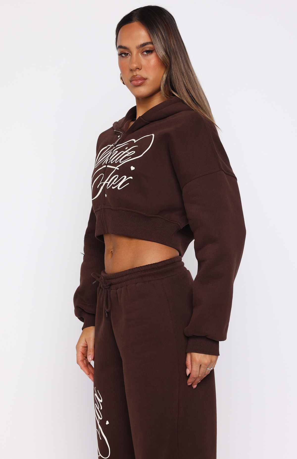 Love You Regardless Cropped Zip Front Hoodie Chocolate - Image 3