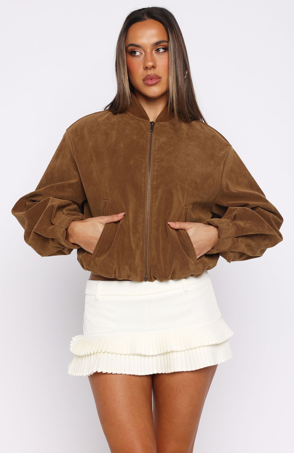 What Did I Miss Faux Suede Jacket Caramel - Image 2