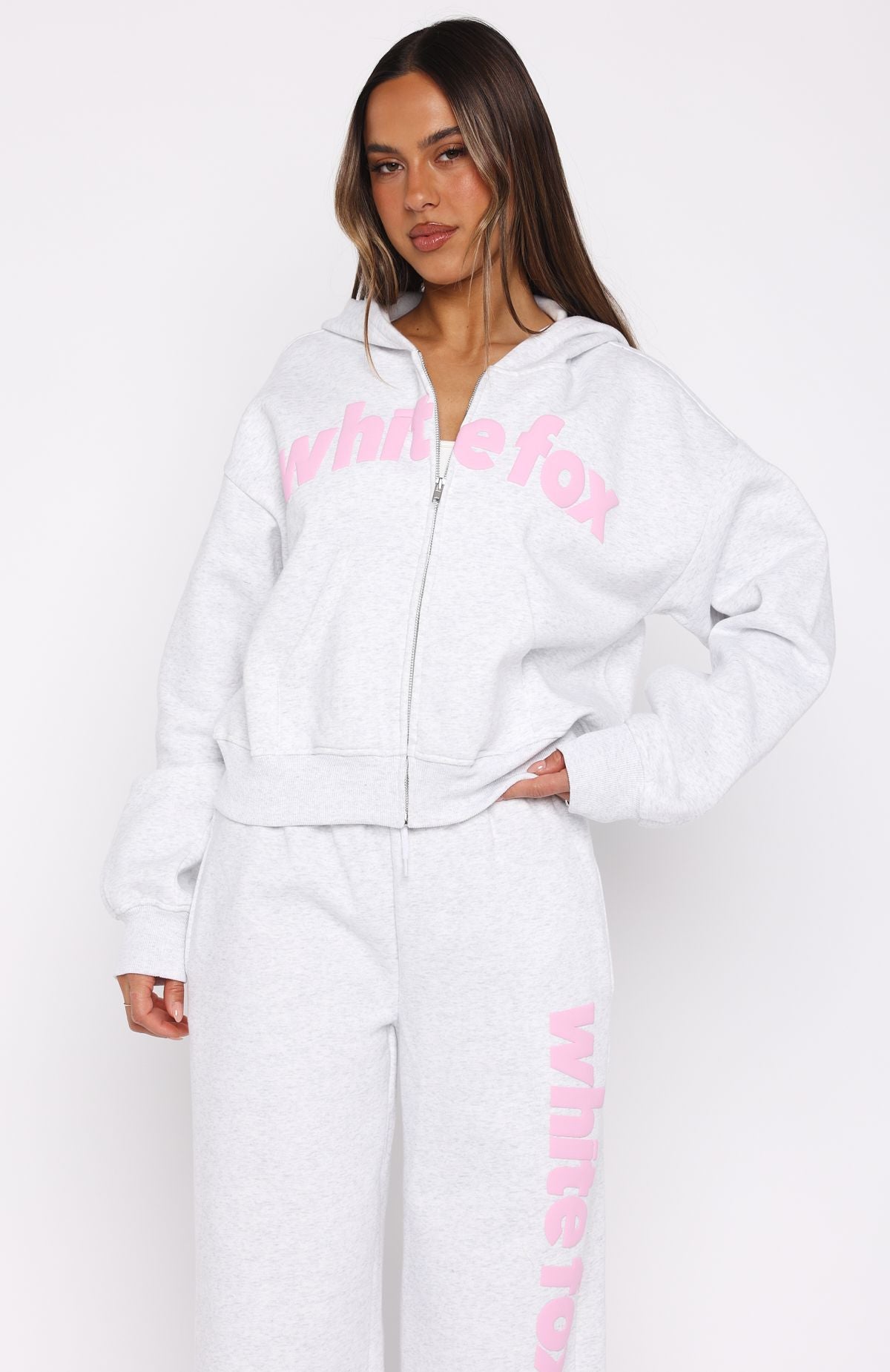 From The Archives Kenzie Boxy Zip Front Hoodie Grey Marle - Image 2