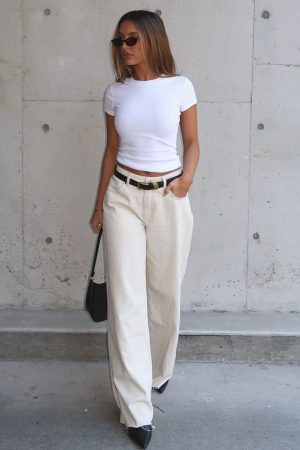 Summer Mid Rise Wide Leg Jeans Cream