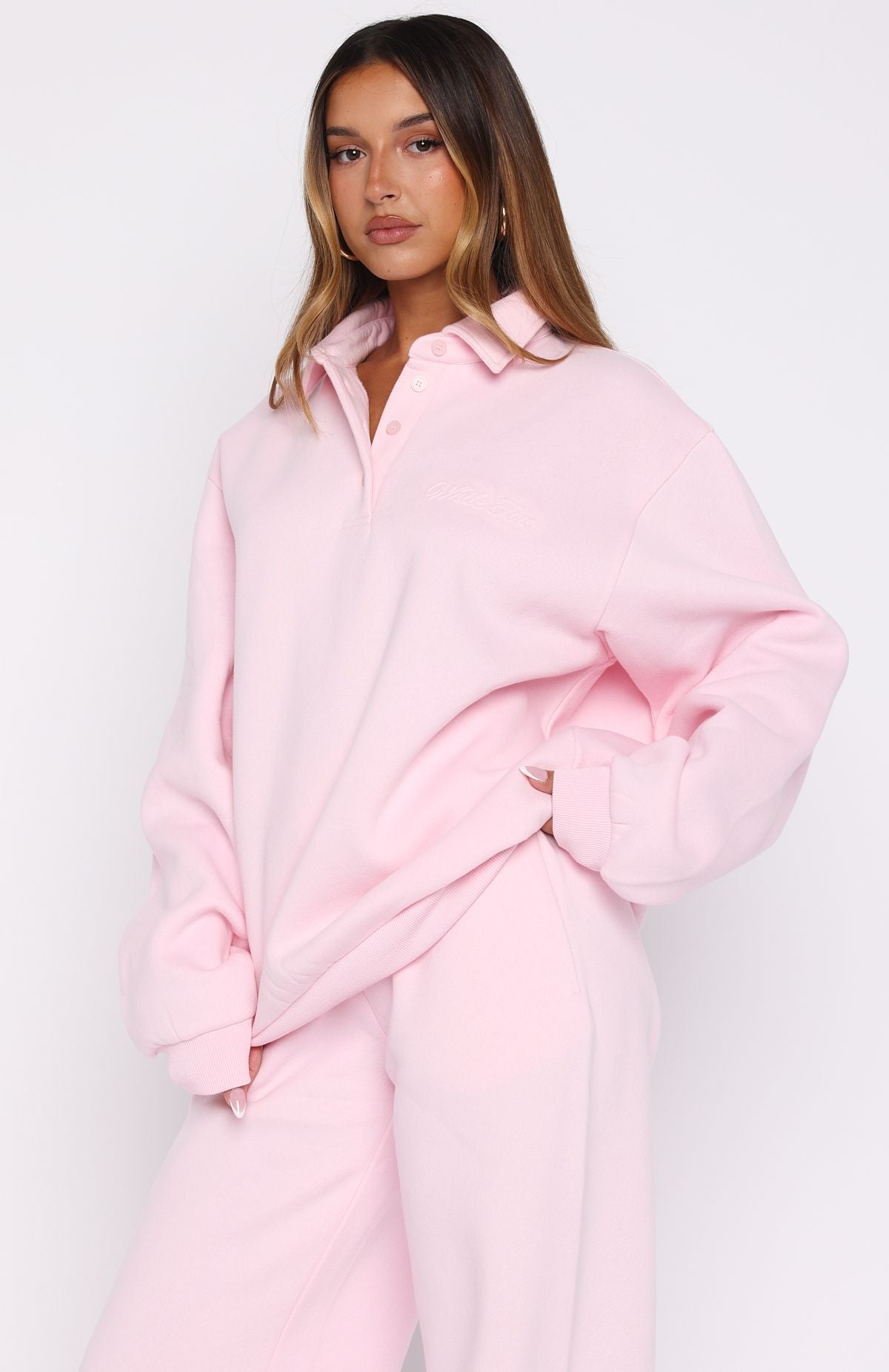 Chill Moves Oversized Henley Sweater Pink - Image 3