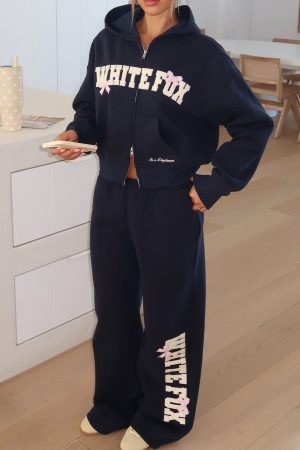 Daydreamers Madeline Wide Leg Sweatpants Navy