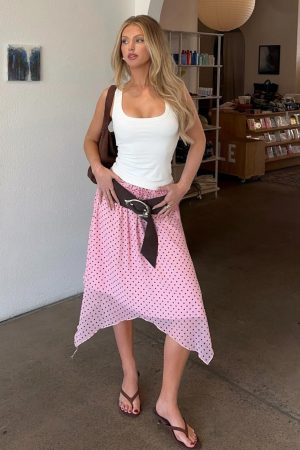 Static Soul Midi Skirt Pink Polka Dot