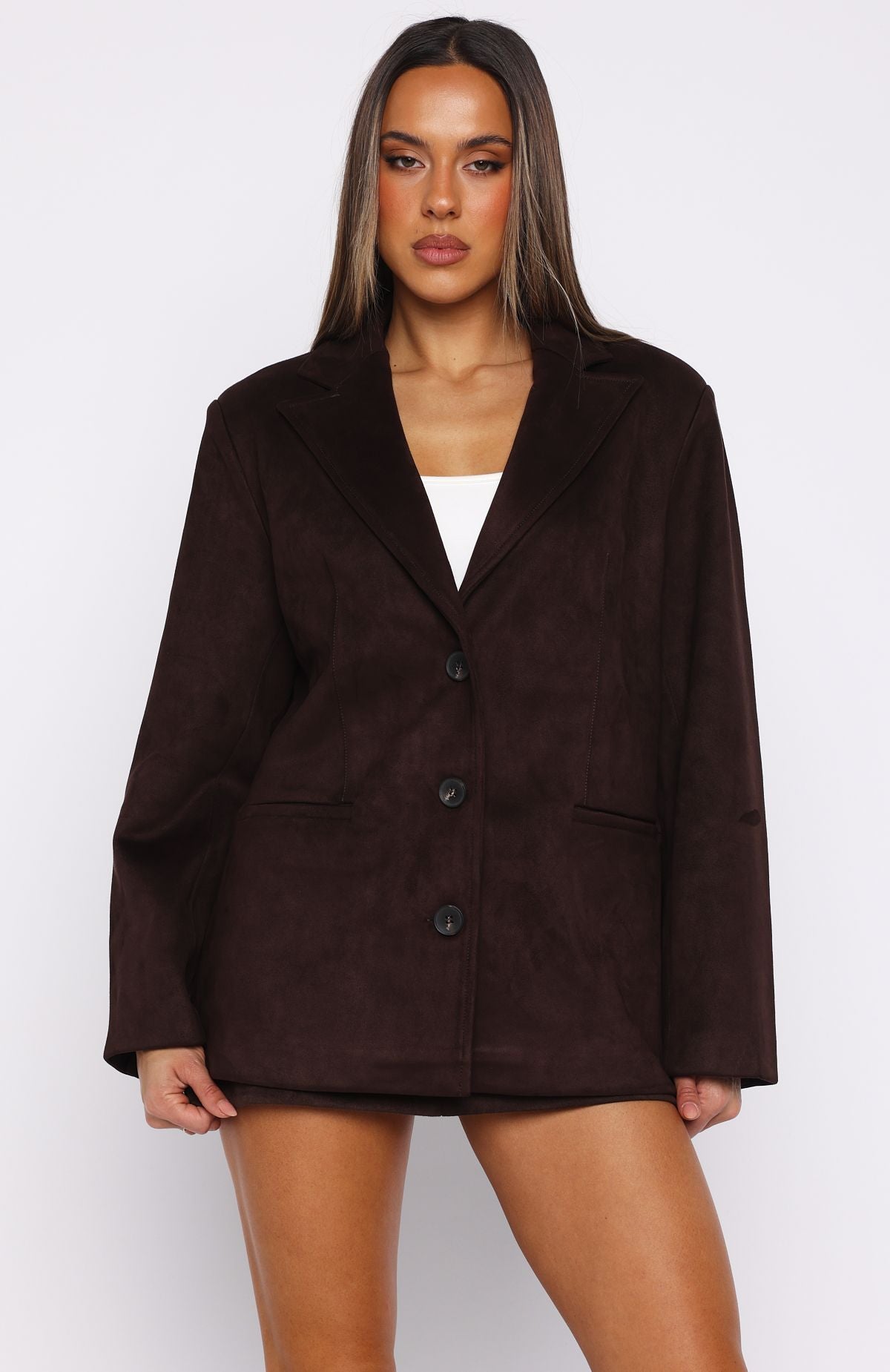 Rival Faux Suede Blazer Chocolate - Image 3