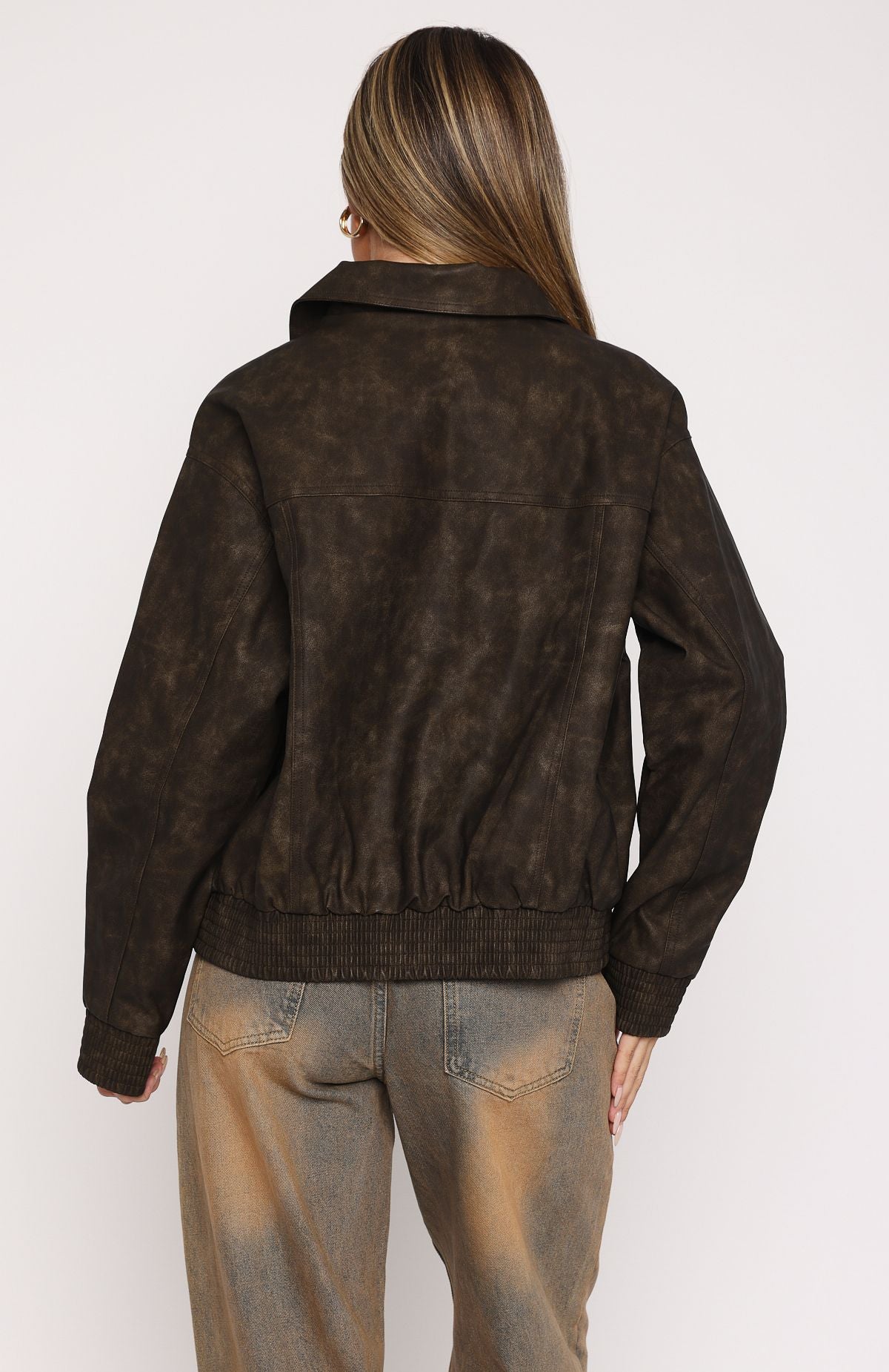 Make Things Right PU Bomber Jacket Chocolate - Image 4