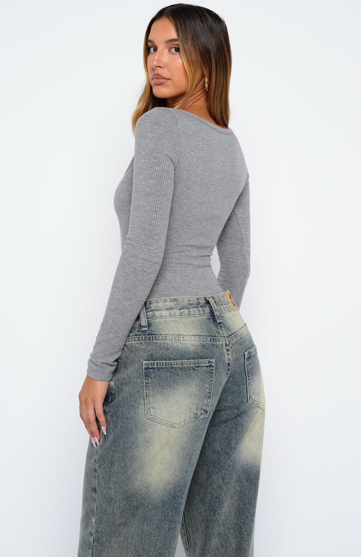 Easy Weekend Ribbed Long Sleeve Bodysuit Grey - Image 6