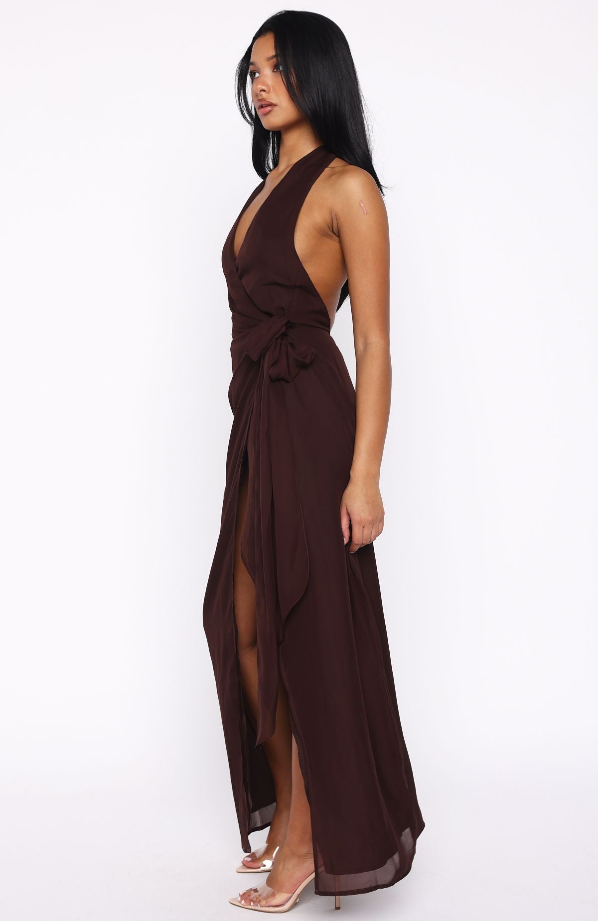 How I Feel Halter Maxi Dress Chocolate - Image 4