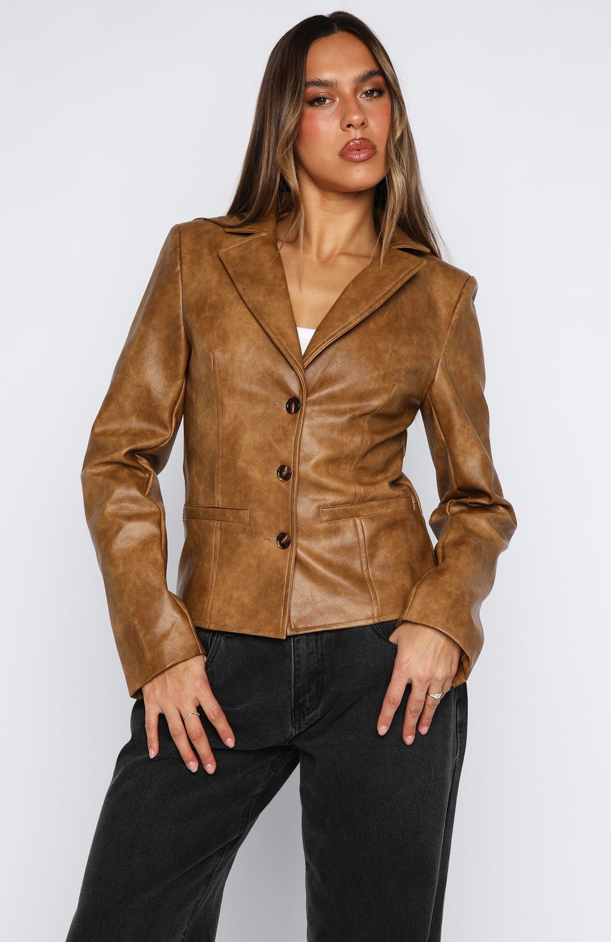 Classic Babe PU Jacket Tan - Image 2