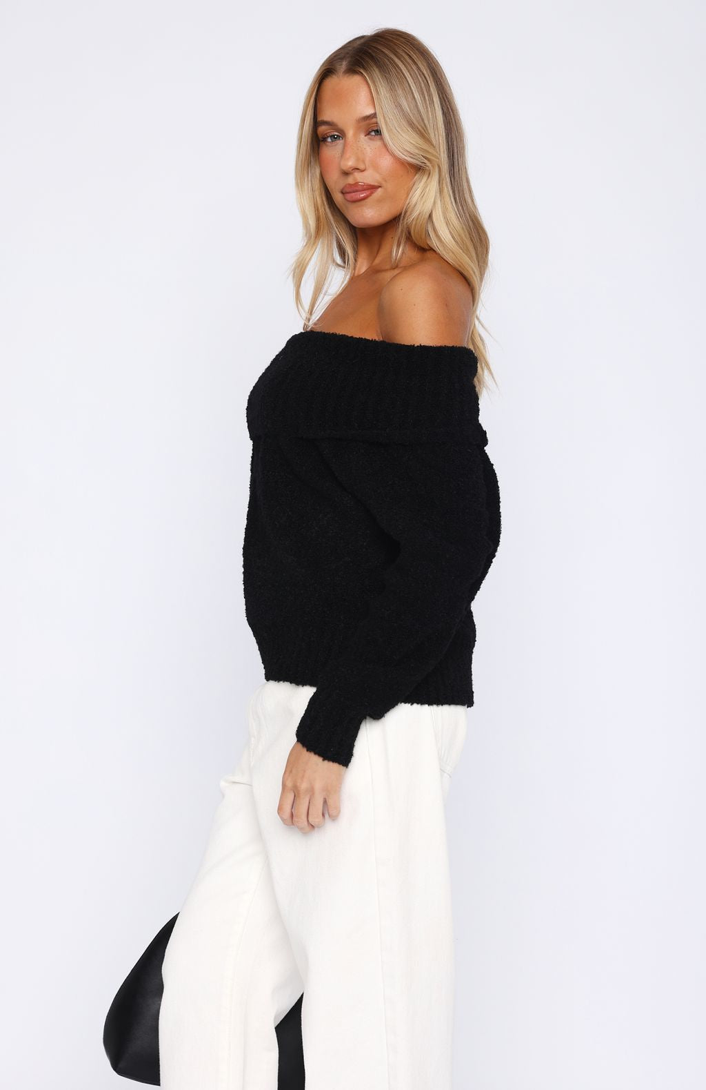 You Don't Need Me Off Shoulder Knit Sweater Black - Image 3