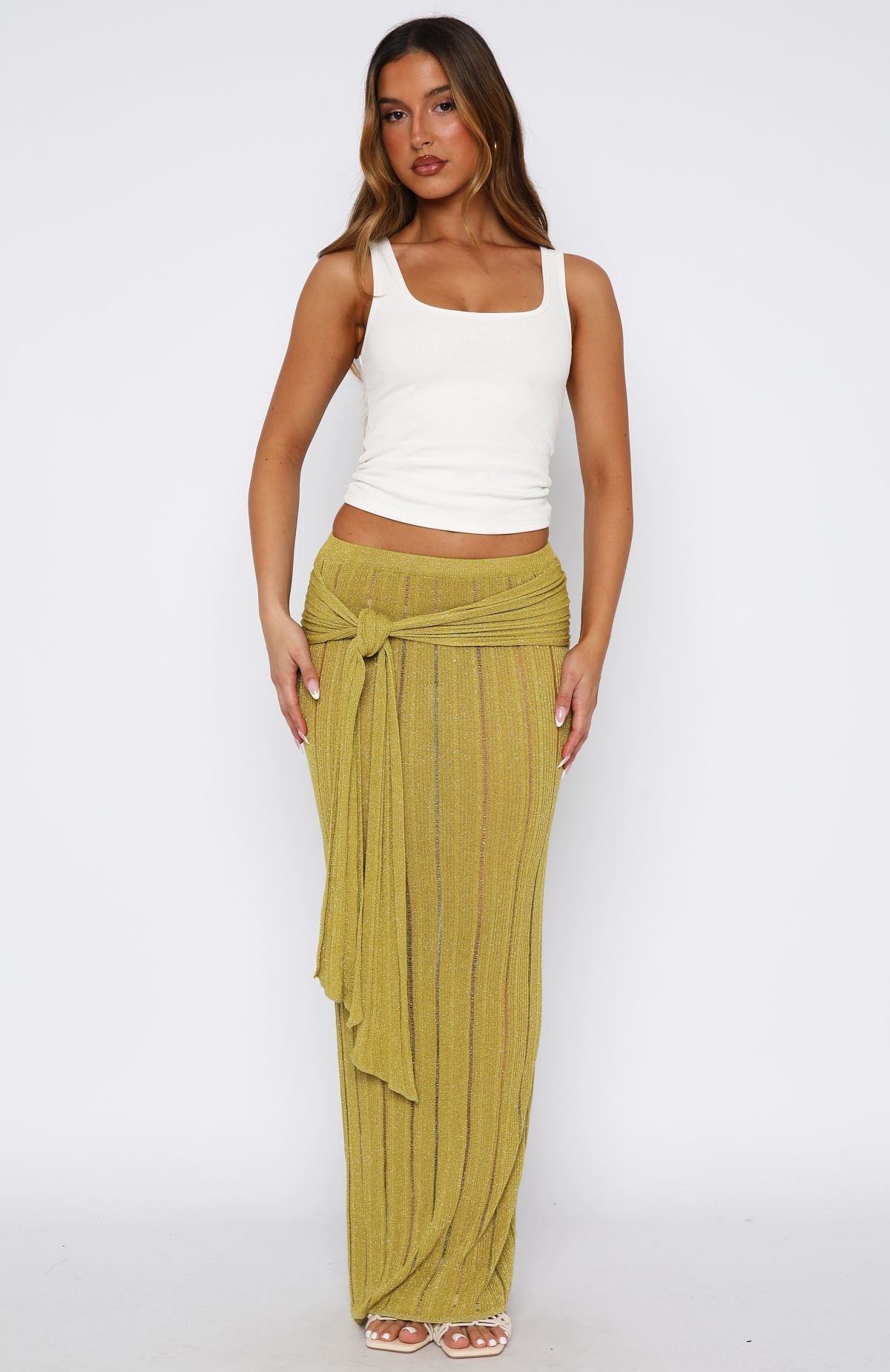 Out At Sea Knit Maxi Skirt Chartreuse - Image 3