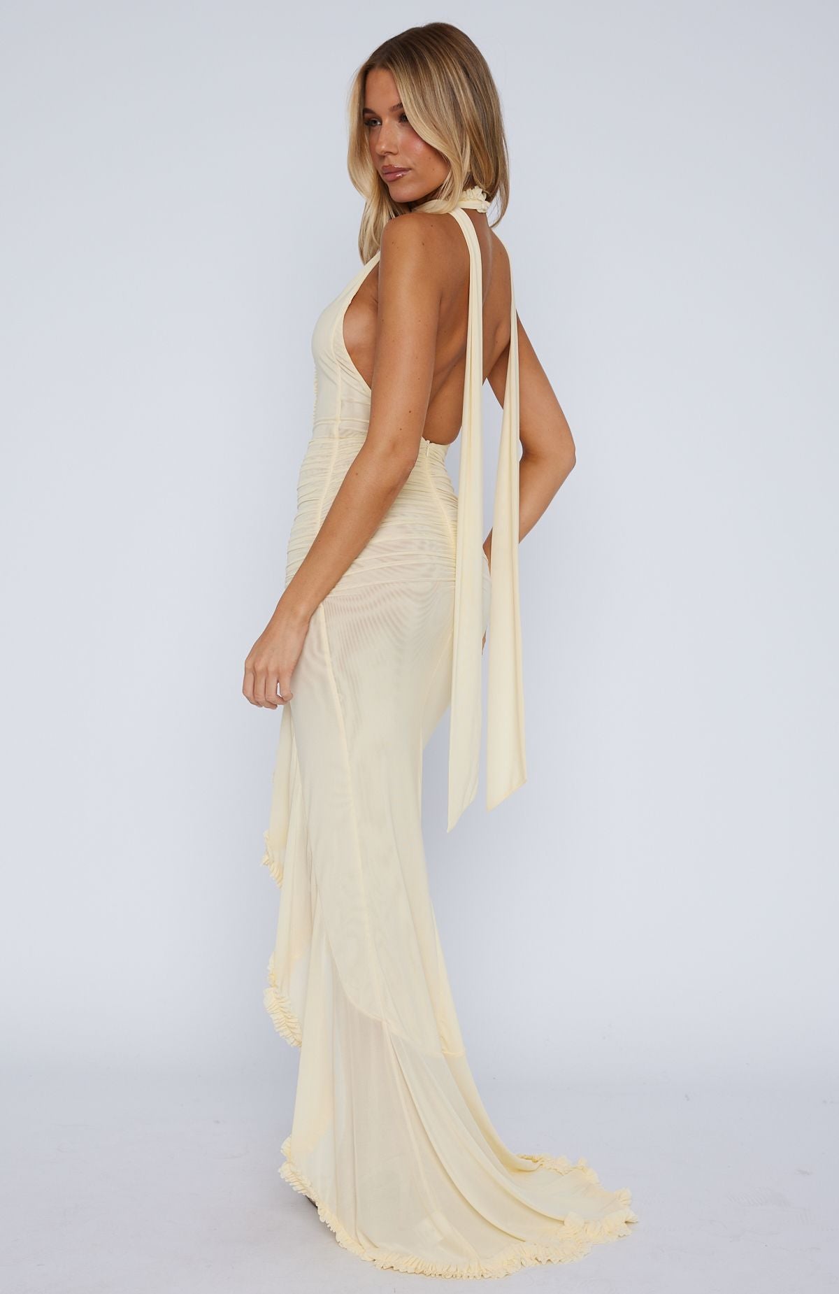 Let It Ride Halter Maxi Dress Lemon - Image 5