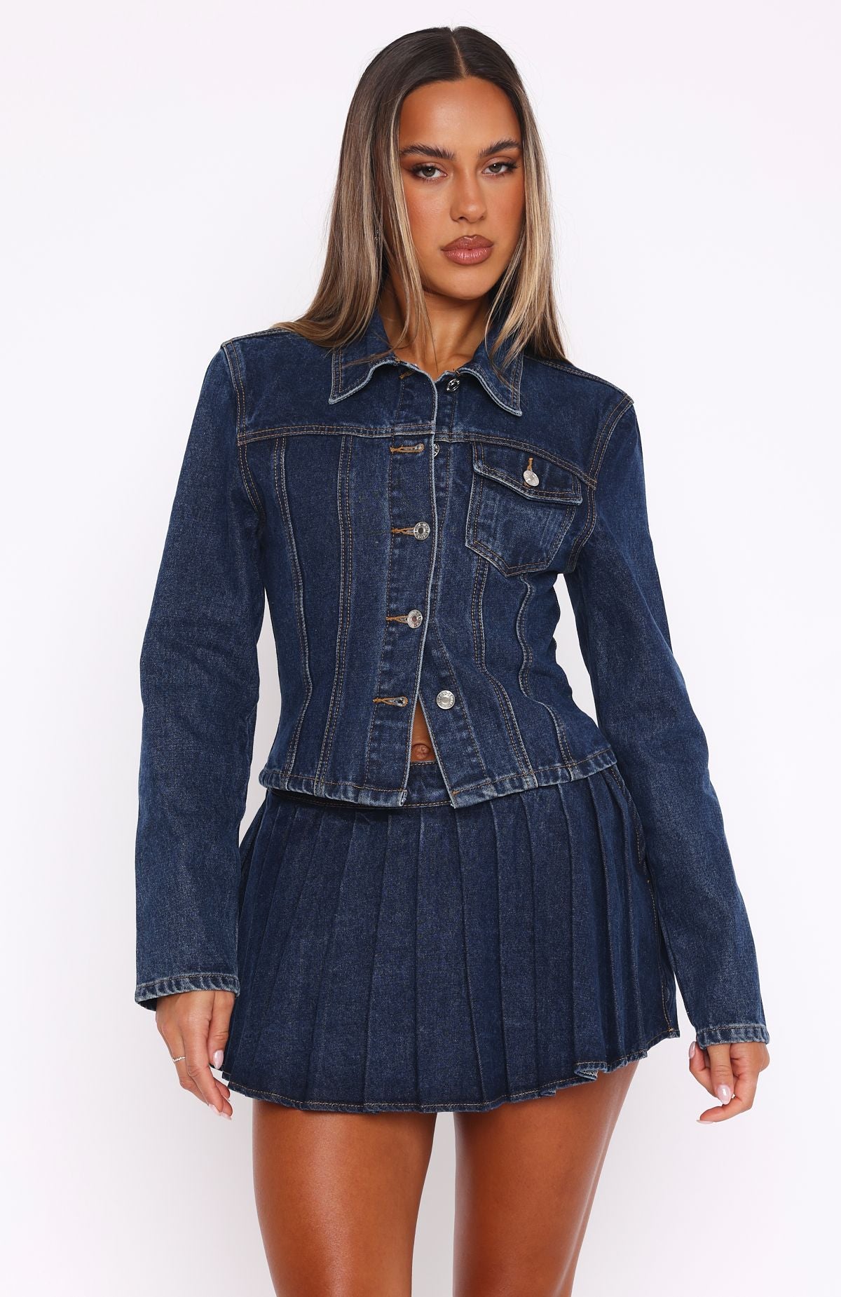 Ayla Denim Mini Skort Dark Blue - Image 2