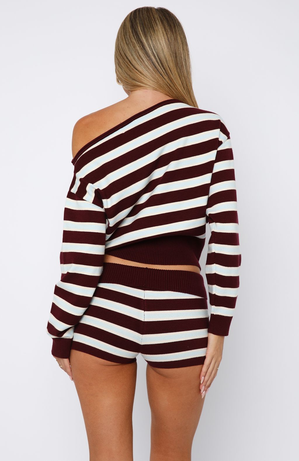 Everything To Everybody Booty Shorts Burgundy Stripe - Image 4