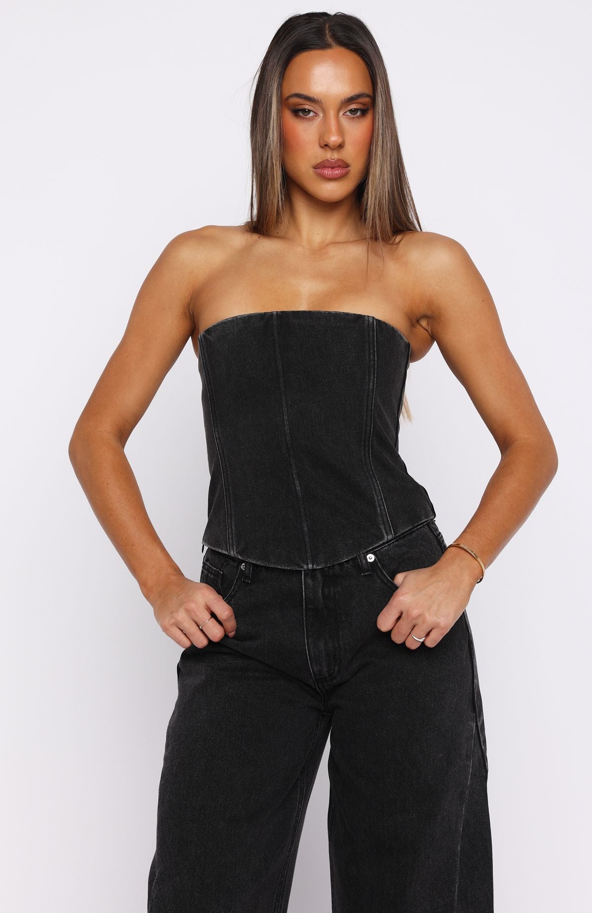 Be Mine Forever Denim Bustier Black Acid - Image 3