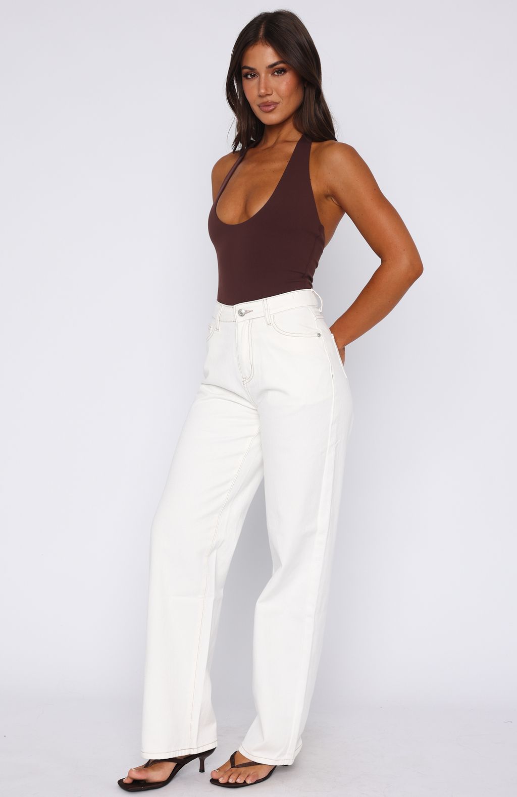 Bring The Style High Rise Wide Leg Jeans Off White - Image 3