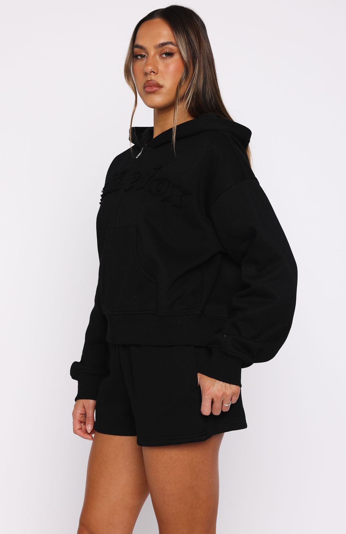 From The Archives Lexi Boxy Zip Front Hoodie Black - Image 3