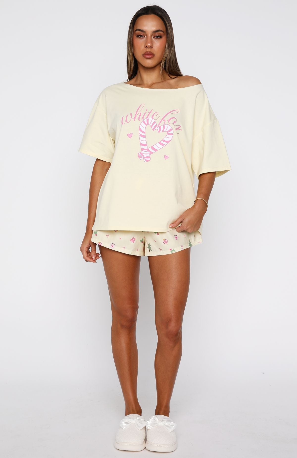 Sweetheart Pyjama Off Shoulder Tee Lemon - Image 6