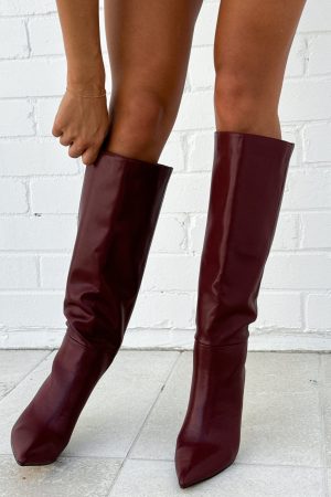 Run Away With Me Knee High Boots Burgundy