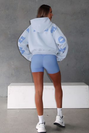 Serving Up Cropped Hoodie Baby Blue