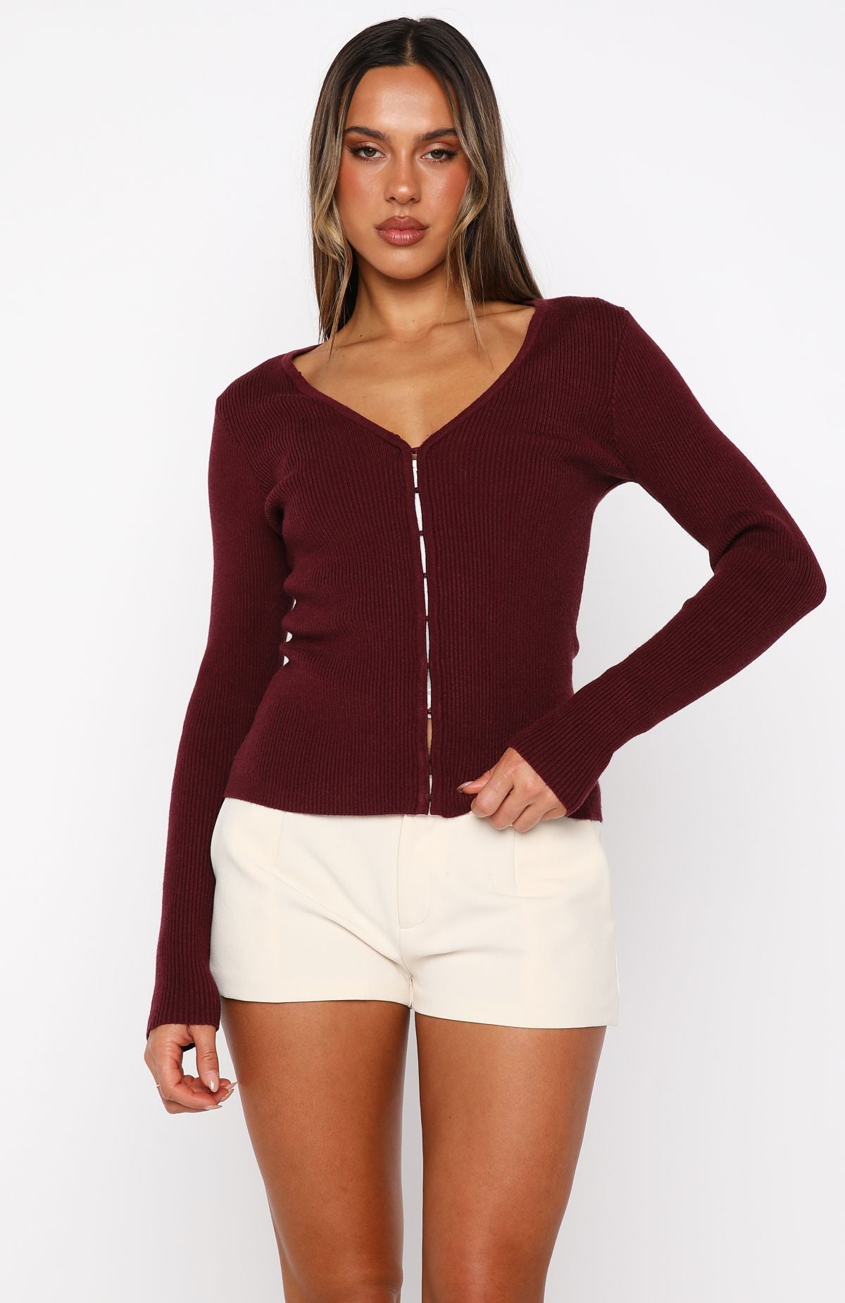 All Bundled Up Knit Cardigan Burgundy - Image 7