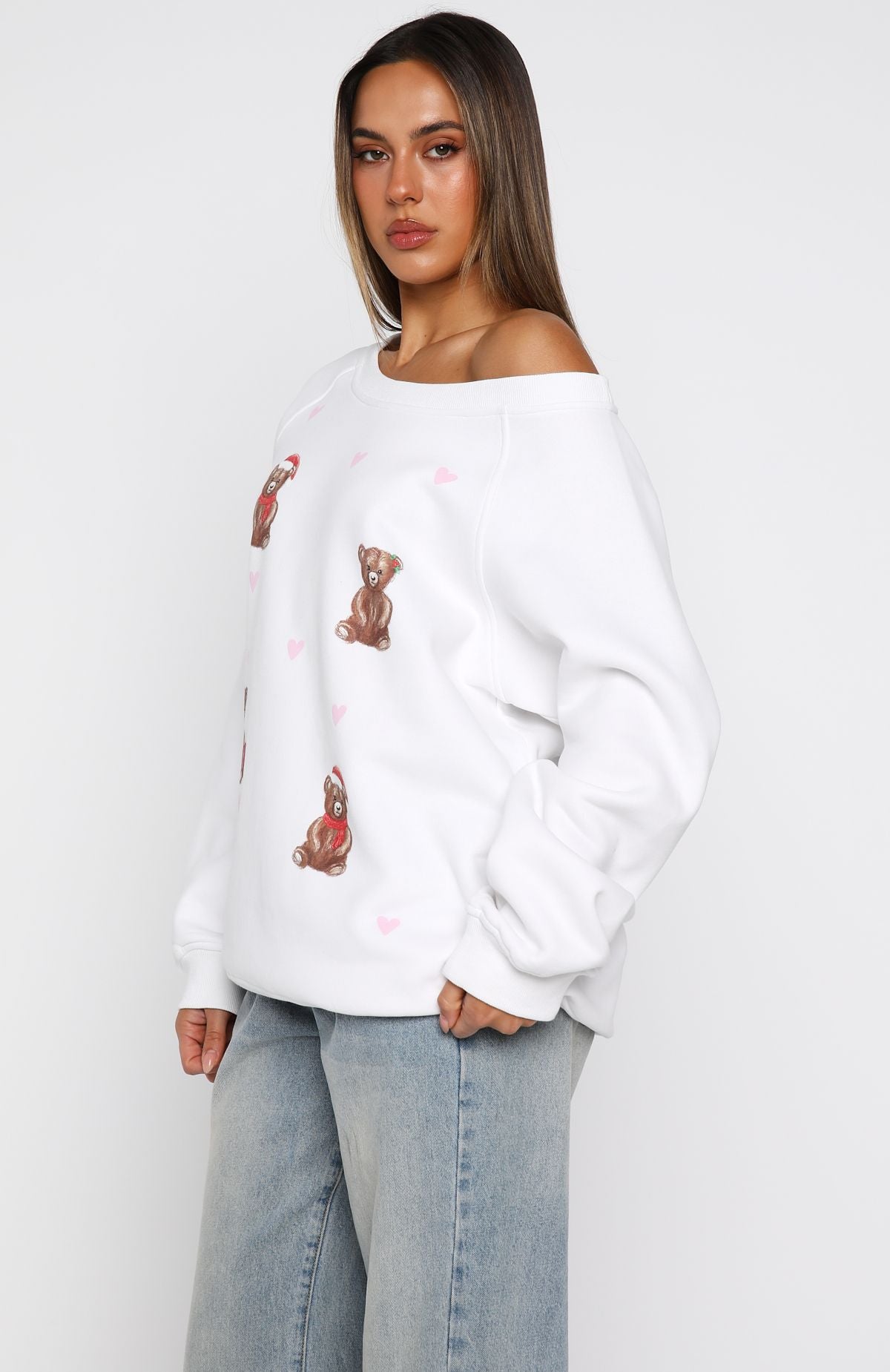 Cuddly Christmas Off Shoulder Sweater White - Image 4