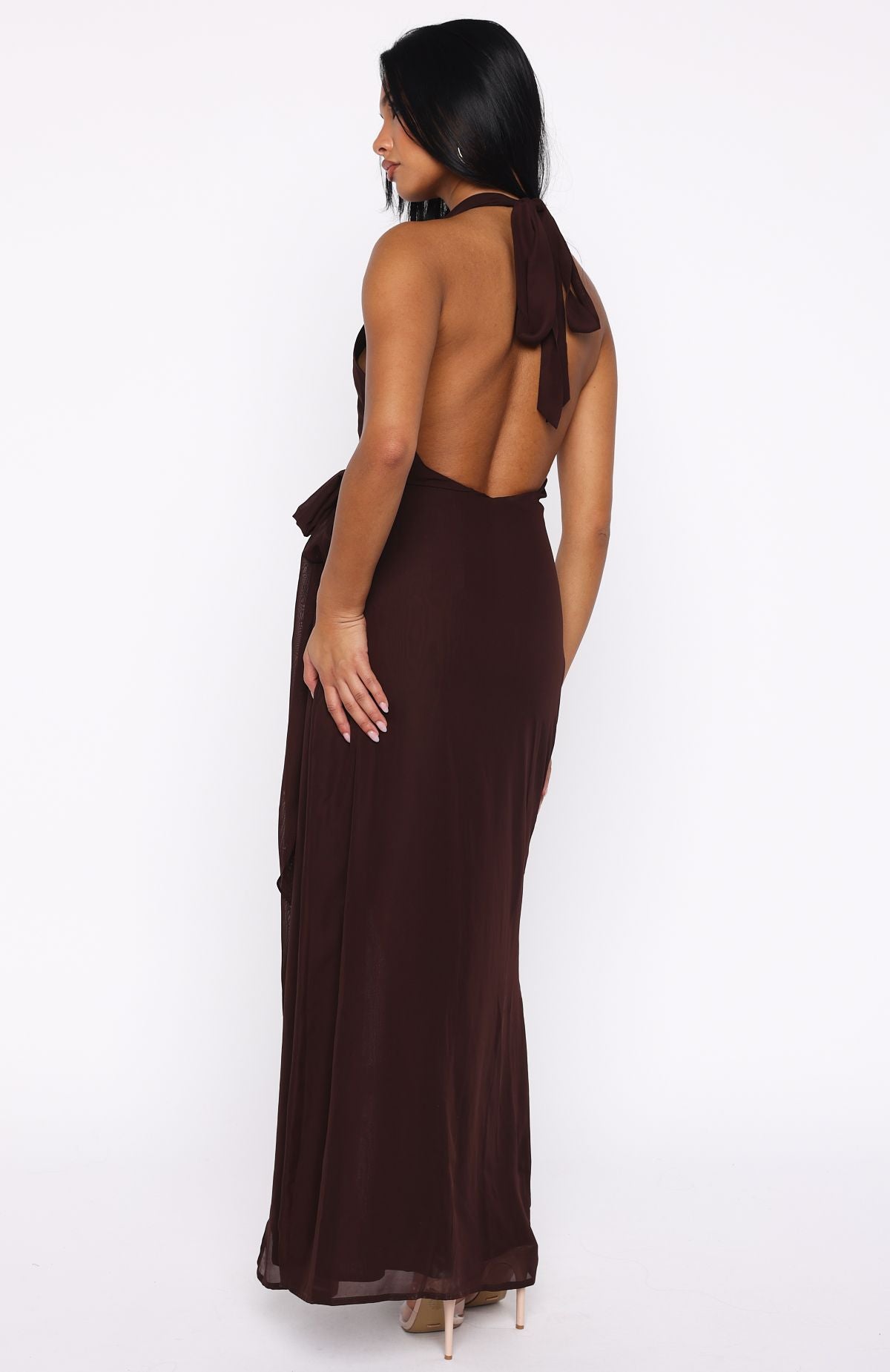 How I Feel Halter Maxi Dress Chocolate - Image 5