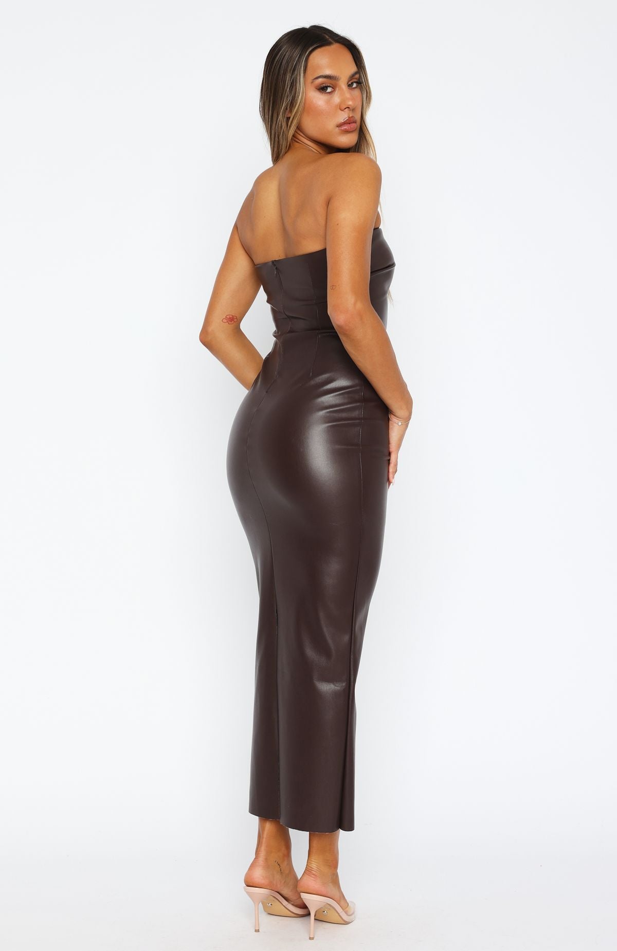 Love Is Gone PU Maxi Dress Chocolate - Image 4
