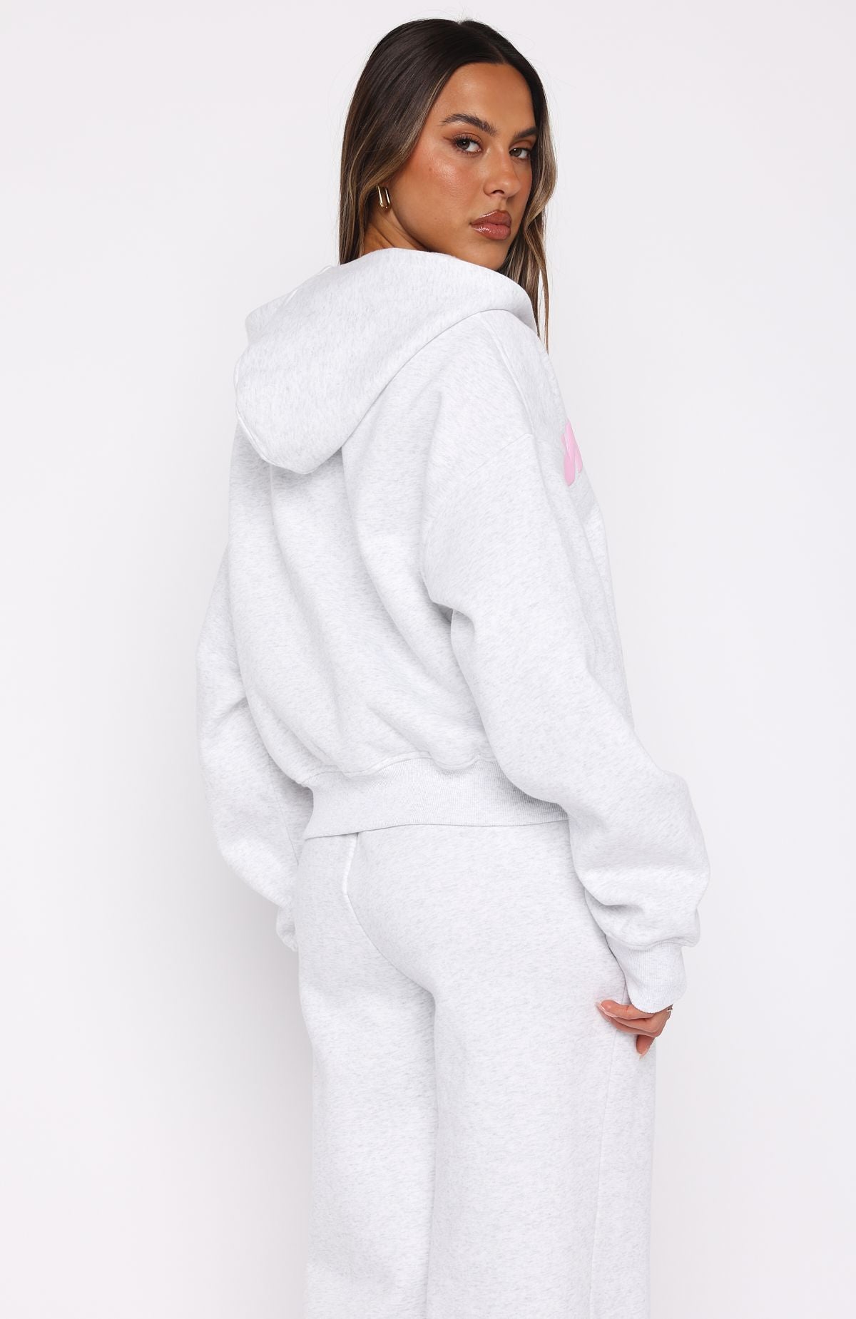 From The Archives Kenzie Boxy Zip Front Hoodie Grey Marle - Image 4