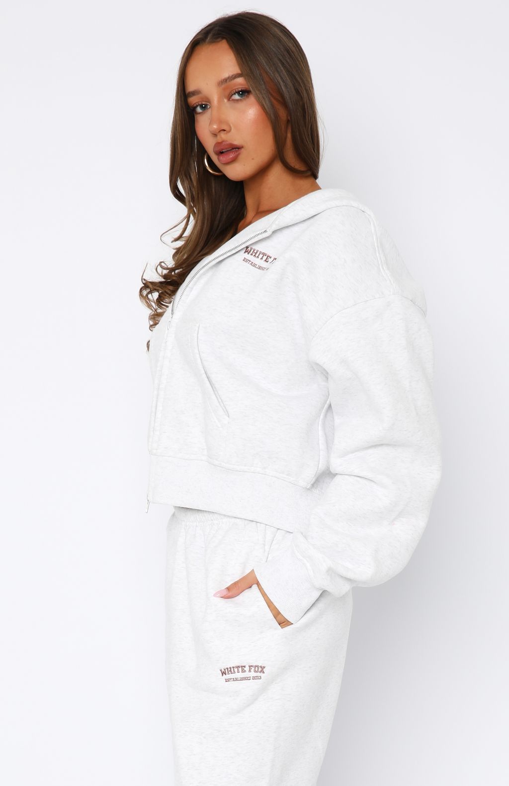 Can't Miss It Boxy Zip Front Hoodie Grey Marle/Rose Gold - Image 3