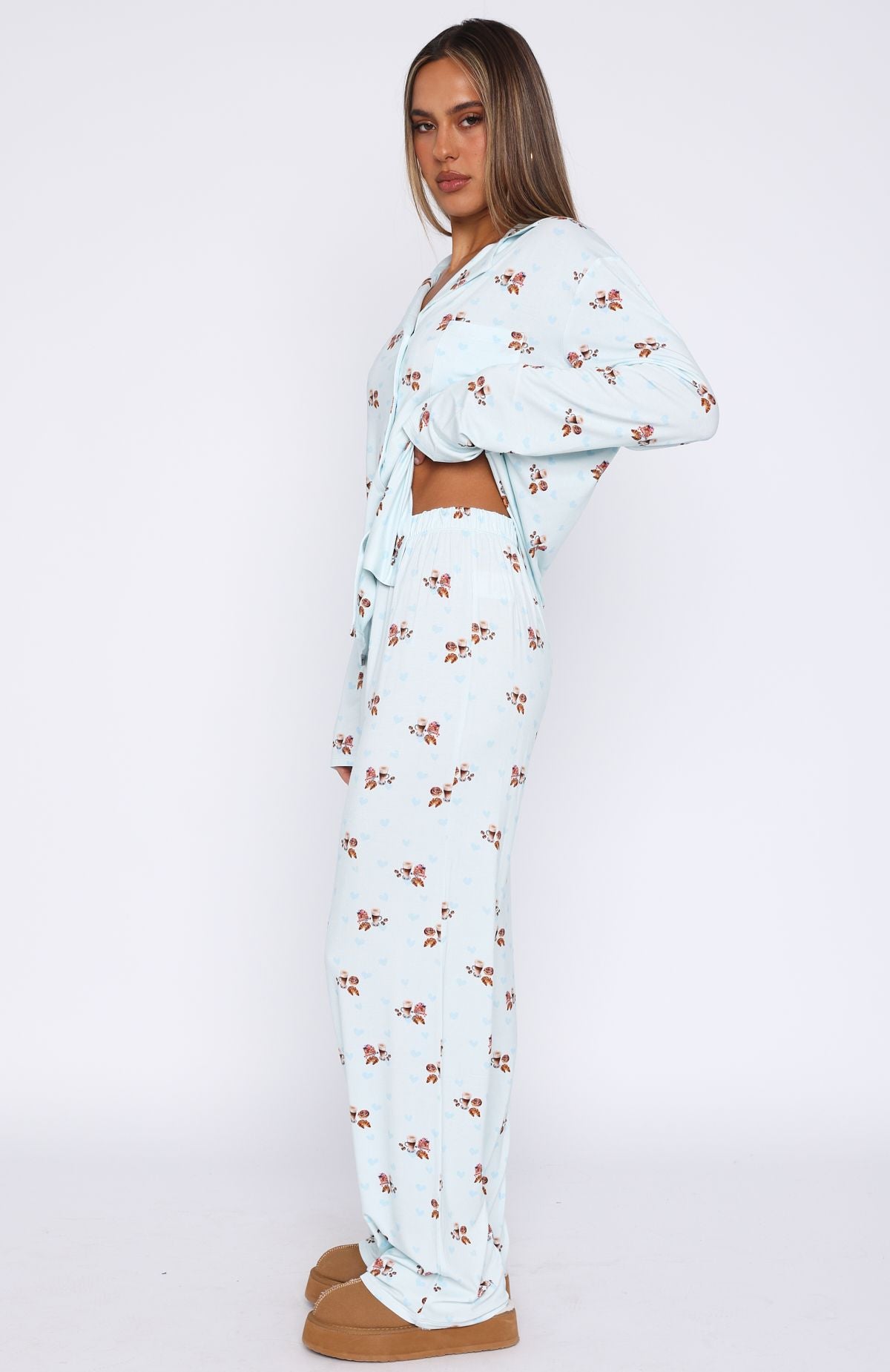 Pillow Talk Printed Long Sleeve Pyjama Set Blueberry Breakfast - Image 3