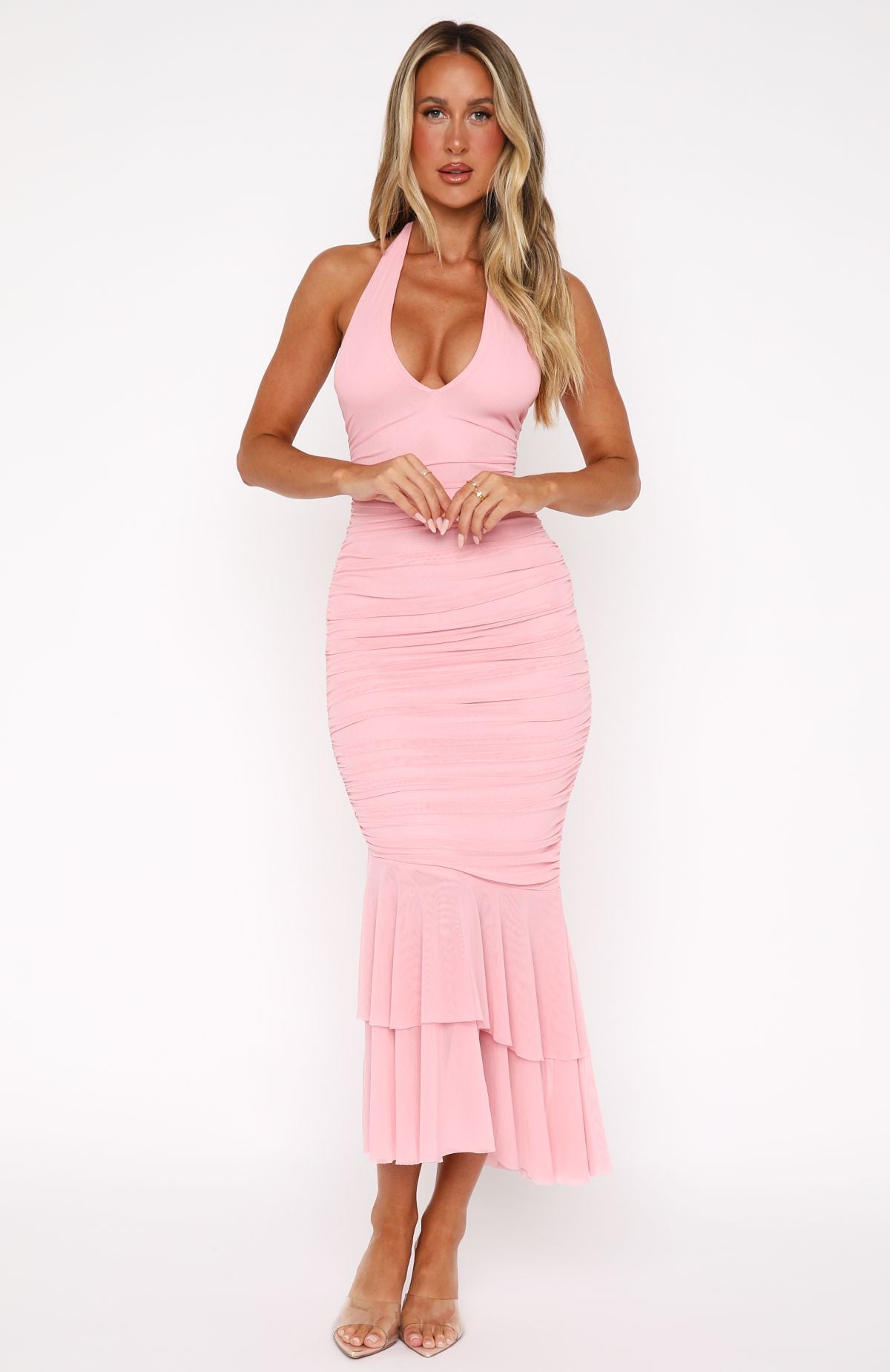 Electric Love Halter Midi Dress Baby Pink - Image 2