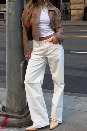 Bring The Style Low Rise Wide Leg Jeans Off White