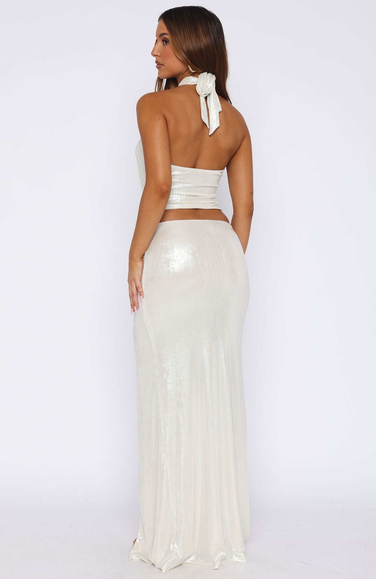 I'm On Call Halter Maxi Dress Pearl - Image 5