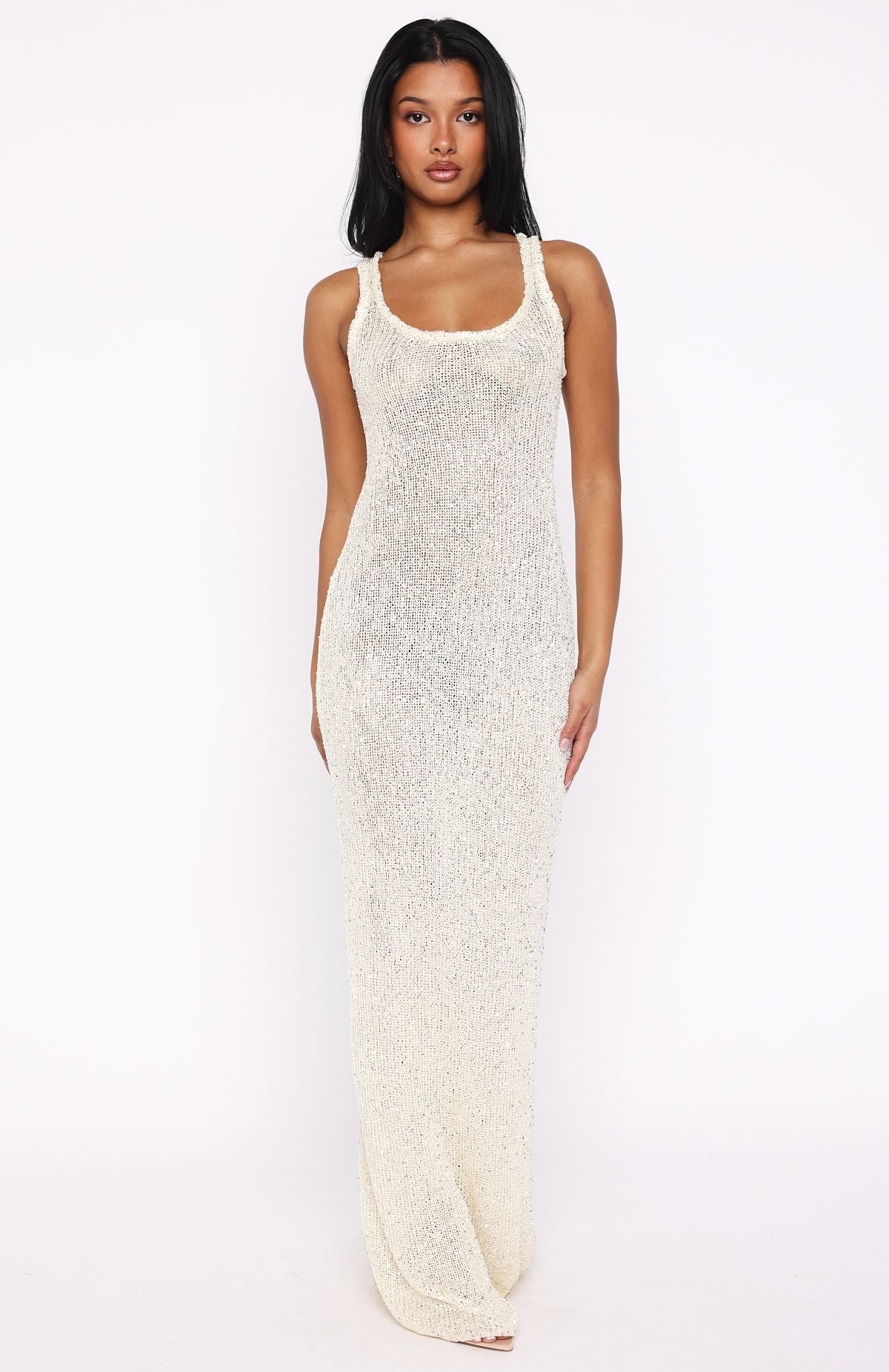 Trying To Forget Me Knit Maxi Dress Cream - Image 3