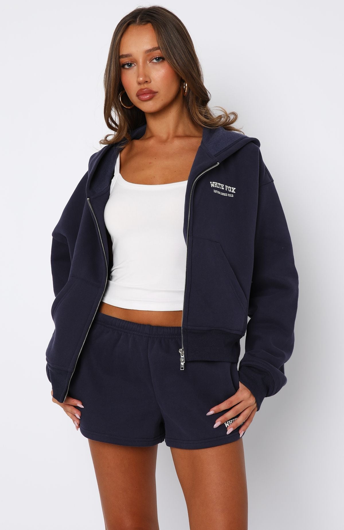 Can't Miss It Boxy Zip Front Hoodie Navy - Image 2