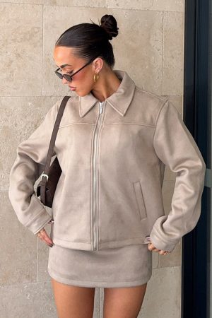 Like The Old Days Faux Suede Jacket Sand
