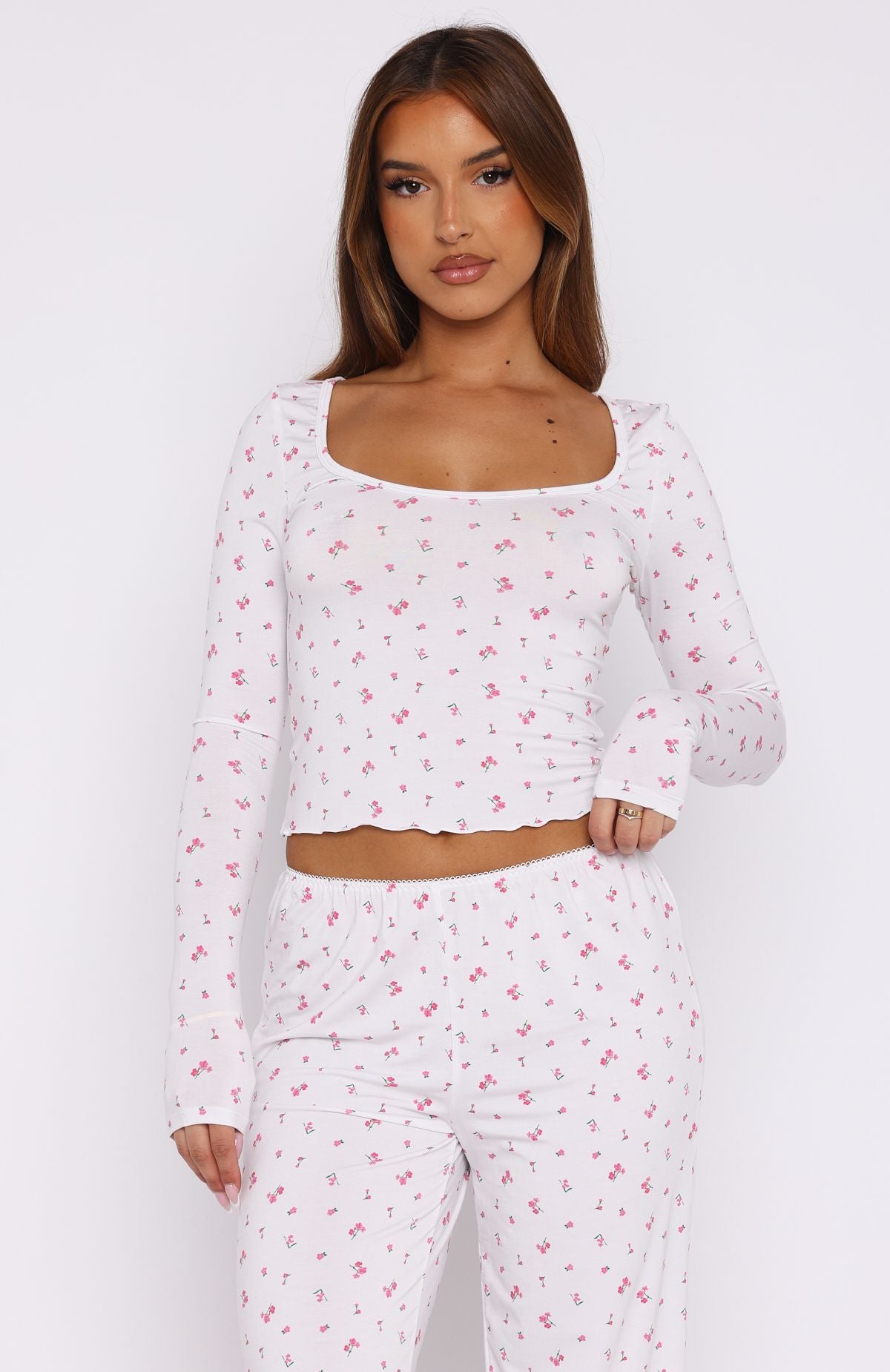 Dreamy Long Sleeve Pyjama Top Pink Blossom - Image 2