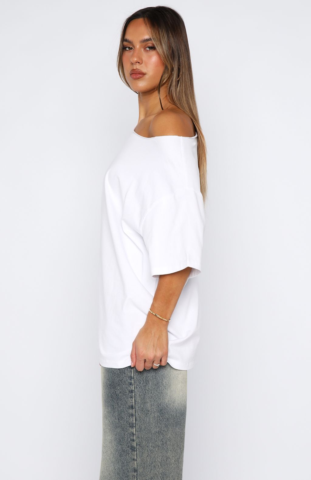 Give Me Options Off Shoulder Tee White - Image 3